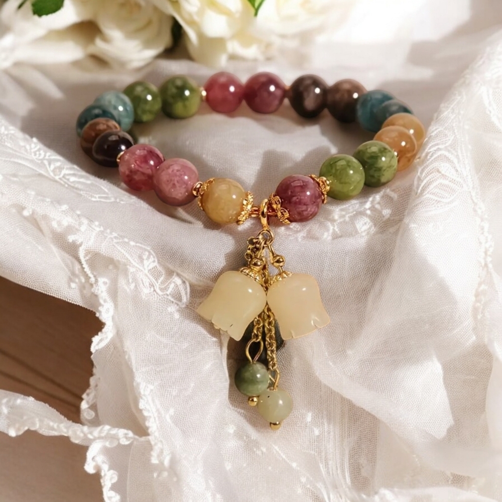Multicolor‎ Beaded Bracelet with Gold Accents